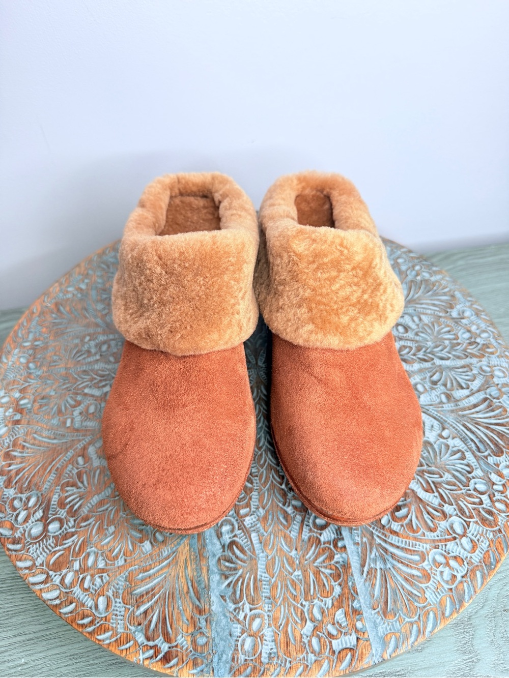 NWT! Antelope terracotta brown suede wedge mules with faux fur Size 38 - Picture 11 of 13